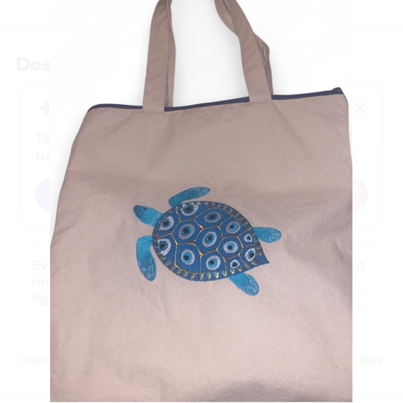 Handbags - Greek Turtle Tote Bag with Evil Eye Shell Design - Boho bag